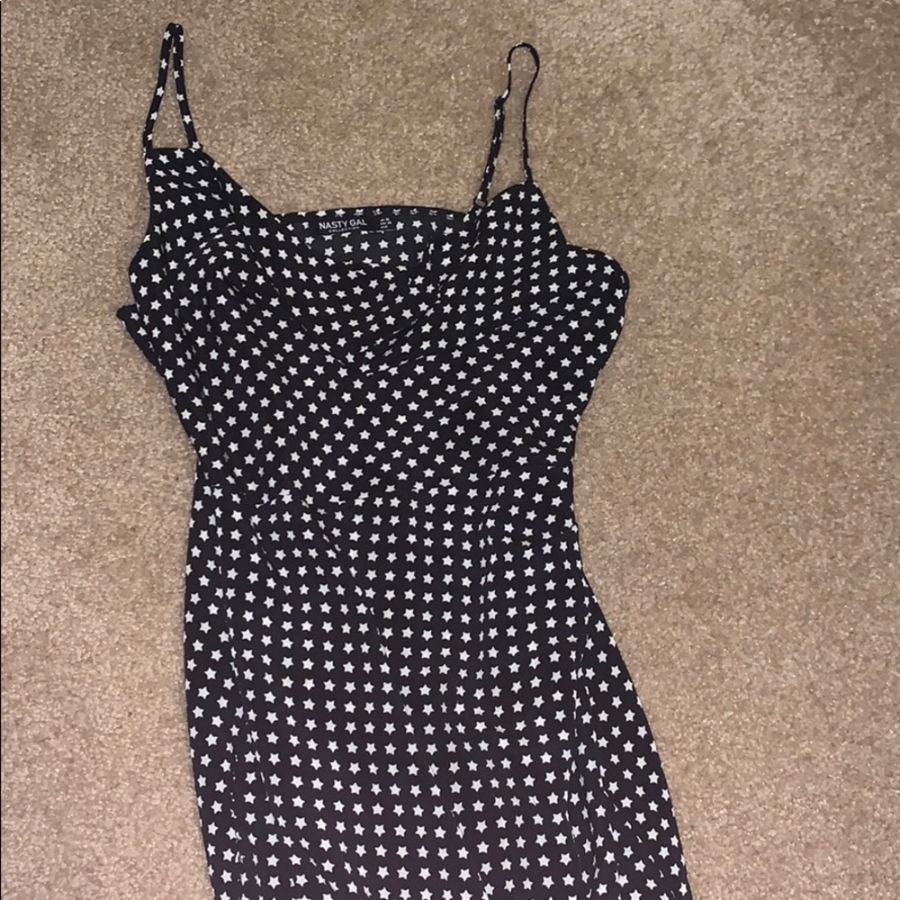 Silky Navy Blue Star Patterned Maxi Dress